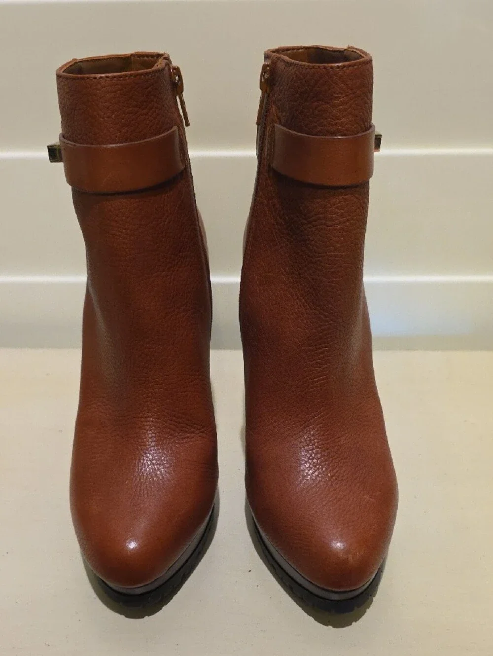 New Women’s Tan Leather High-Heel Ankle Boots